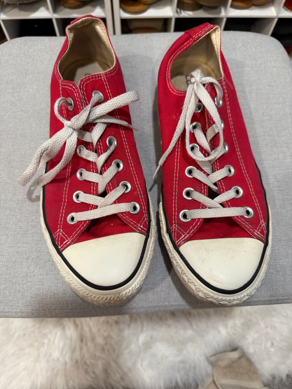 Converse Red and White Low-Top Canvas Sneakers